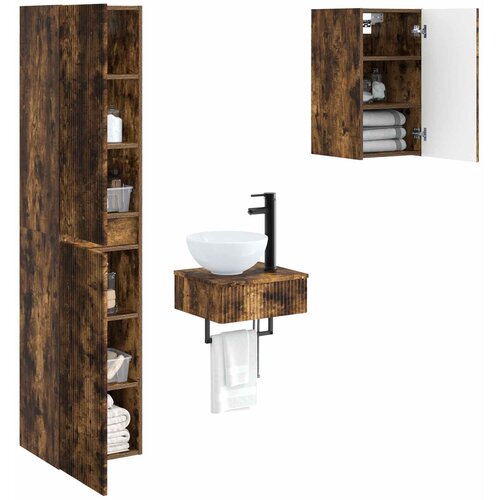  Set namje&amp;scaron;taja za kupaonicu 3 kom. Dimljeni hrast Smeđa 33 x 34,5 x 160 cm Slike