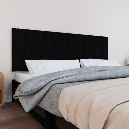 VidaXL Stensko posteljno vzglavje črno 185x3x60 cm trdna borovina Slike