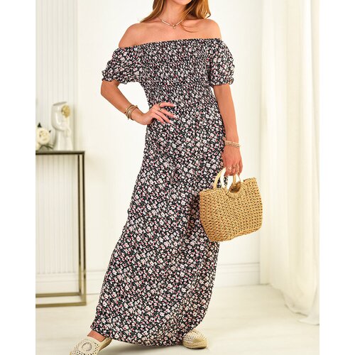 Resti Women's maxi dress a'la hiszpanka in floral pattern in navy blue- Clothing Cene