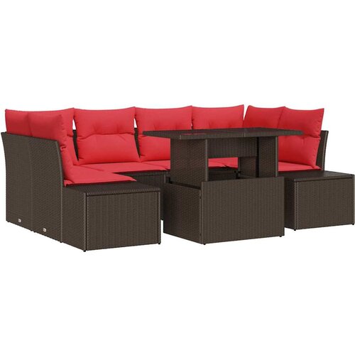 VidaXL Vrtna sedežna garnitura 7 pcs Rjava in rdeča 100 x 55 x 73 cm, (5000020285) Slike