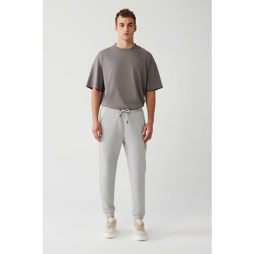 Avva Men's Gray Breathable Standard Fit Regular Fit Jogger Tracksuit with Tie Waist Elastic Legs Cotton Slike