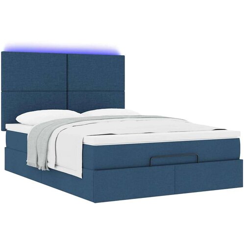VidaXL otomanski okvir kreveta s madracem plavi 140x200cm od tkanine Slike