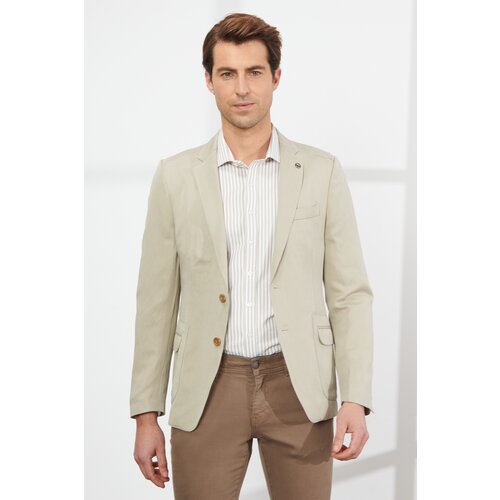 ALTINYILDIZ CLASSICS Men's Beige Slim Fit Slim Fit Mono Collar Patterned Linen Jacket. Cene