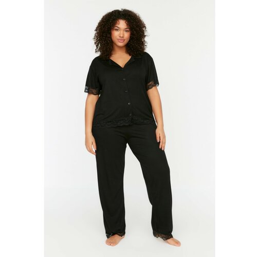 Trendyol Curve Black Lace Knitted Pajamas Set Cene