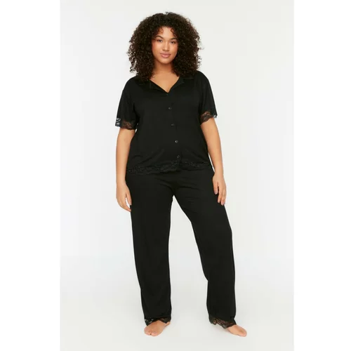 Trendyol Curve Black Lace Knitted Pajamas Set