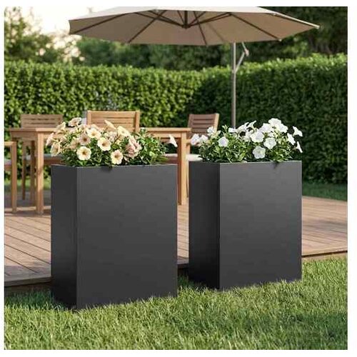 vidaXL Vrtna saksija 2 kom. Crna 40 x 20 x 50 cm Čelična vrata - Crna 40 x 20 x 50 cm 2 Cene