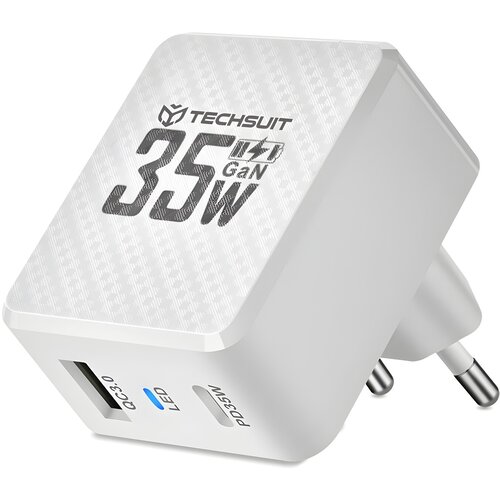 Techsuit Mrežni Punjač &ndash; GaN, USB, Type-C, Brzo punjenje, PD35W &ndash; Bijela KP36770 Cene