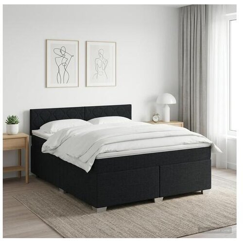  boxspring postelja z vzmetnico, tkanina, črna, 140&times;200 cm Cene