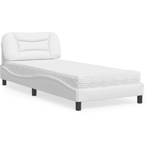 VidaXL Postelja z vzmetnico bela 90x190 cm umetno usnje Slike