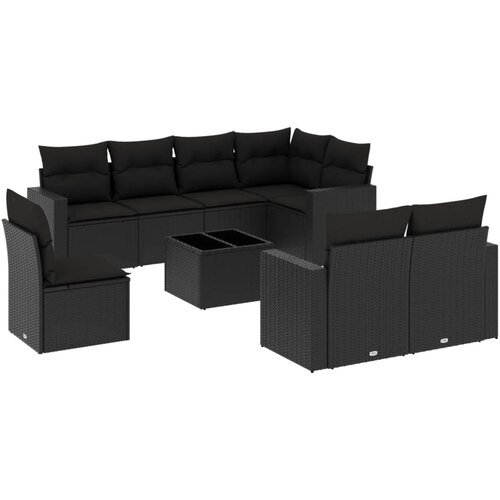  9-dijelni set vrtnih sofa s jastucima crni od poliratana Slike