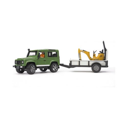 Bruder Land Rover Defender, enoosna prikolica, mikro bager JCB in gradbeni delavci Cene