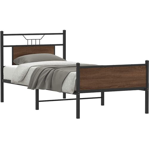 VidaXL Posteljni okvir brez vzmetnice hrast 75x190 cm inženirski les Slike
