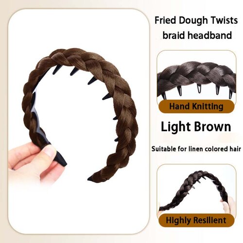 INF 2-Pack Zigzag Fishtail Braid Headband With Teeth &ndash; Ročno pleten visok trak za lase, naraven videz LightBrown, (5000158624) Cene