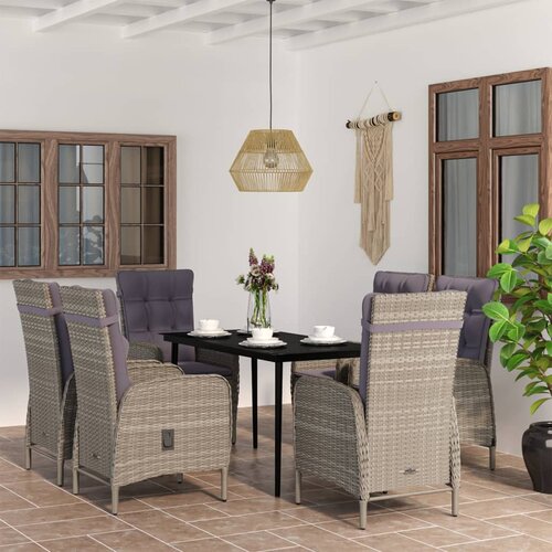  7-dijelni vrtni blagovaonski set s jastucima sivo-crni Siva Dužina stola 140 cm Cene