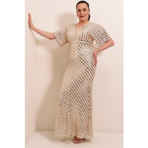By Saygı Ottoban Pulpate Lined B.b Long Evening Dress Gold Slike