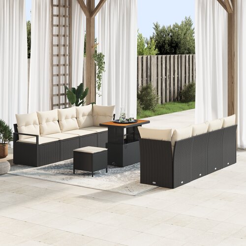 vidaXL 11-delni vrtni sofa set z blazinami črn poli ratan akacija Cene