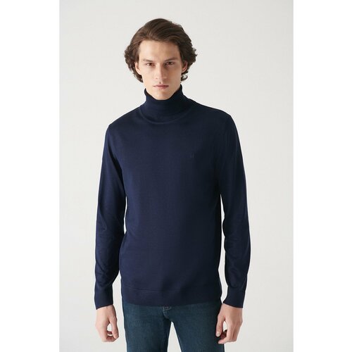 Avva Men's Navy Blue Full Turtleneck Wool Blended Standard Fit Normal Cut Knitwear Sweater Slike