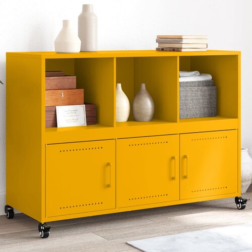 VidaXL Komoda gorčično rumena 100,5x39x72 cm hladno valjano jeklo Slike