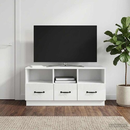 TV ormar s ladicama Bijela visokog sjaja 102 x 34,5 x 47 cm Slike