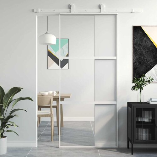 Klizna vrata bijela 90 x 205 cm od kaljenog stakla i aluminija Cijene