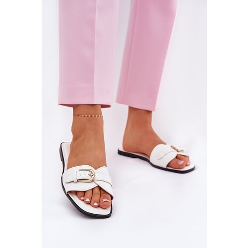Boto Flat Women&amp;#039;s Sandals With Golden Buckle White Esiobb Slike