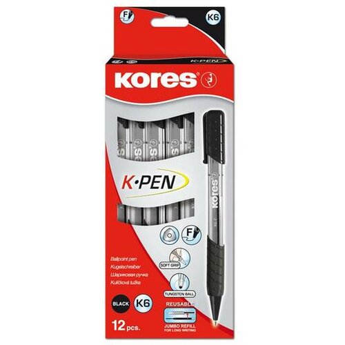 Kores kemični svinčnik KO38621 grip K6, črn fine 12 KOS Slike