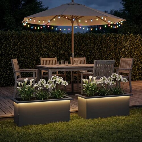  Vrtna posuda za sadnju s LED svjetlom 2 kom. Antracit - Antracit 30 x 60 x 30 cm 2 Slike