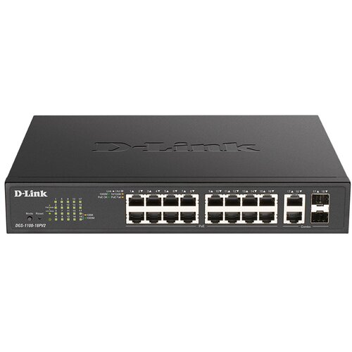 D-link DGS-1100-18PV2 network switch Managed L2 Gigabit Ethernet (10 /100 /1000) Power over Ethernet (PoE) 1U Black Slike