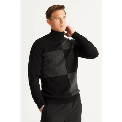 AC&Co / Altınyıldız Classics Men's Black-Grey Standard Fit Regular Cut Full Turtleneck Cotton Knitwear Sweater. Slike