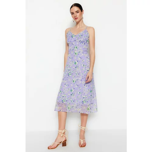 Trendyol Lilac Midi Woven Lined Floral Print Dress