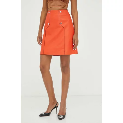 Boss Kožna suknja boja: narančasta, mini, širi se prema dolje