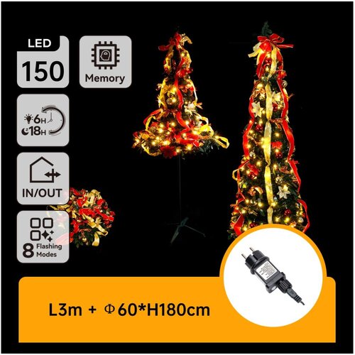 Aigostar LED spoljni božićni bor 150xLED/230V 1,8m IP44 crno/zlatno toplo belo Cene