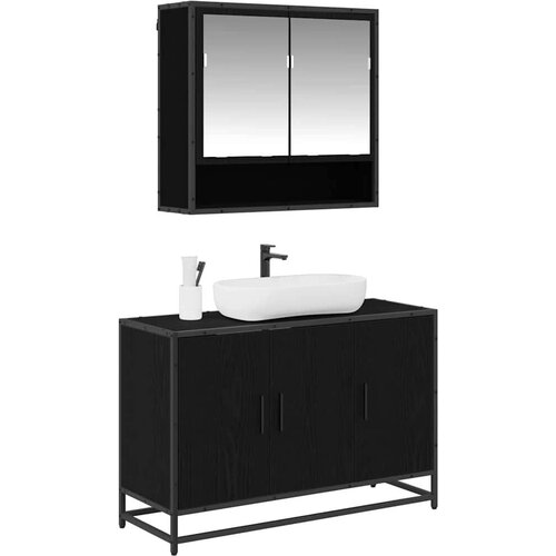  Set namje&amp;scaron;taja za kupaonicu 2 pcs Crni hrast Konstruirano drvo Slike