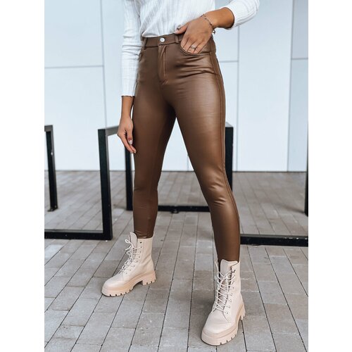 DStreet Women's leather trousers TOURMALIN, dark brown, Slike