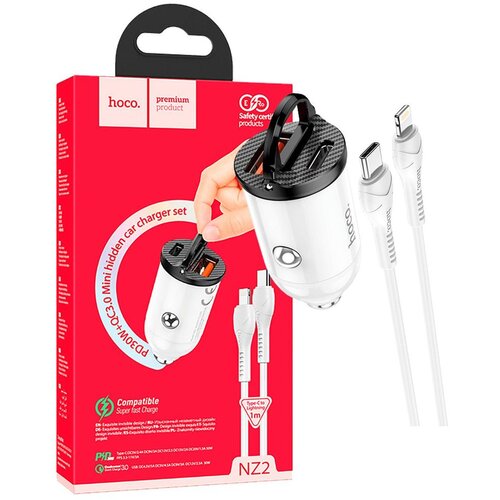 Hoco Auto punjač sa Lightning kabelom, PD + QC3.0, 2 x USB, 4.8 A - NZ2 Link, type C-Lightning, White Cijene