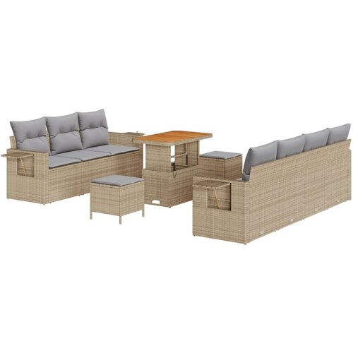  Set od 10 komada vrtne sofe s jastučićima bež poliratan i akacija  set od 3 komada vrtne blagovaonice s jastučićima bež polirata Cijene