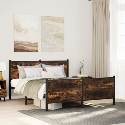 VidaXL Kovinski posteljni okvir brez vzmetnice dimljen hrast 140x200cm Slike