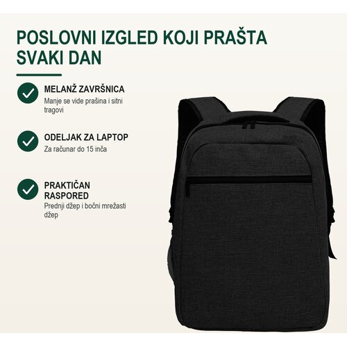 Bruno Poslovni ranac Urban, Odeljak za laptop, 15&amp;quot;, Crni Slike