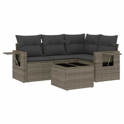 Maison Chic Seti vrtnega pohi&amp;scaron;tva - Vrtna garnitura - Vrtni pohi&amp;scaron;tvo set 5-delna z blazinami siv poli ratan, (21814236) Slike
