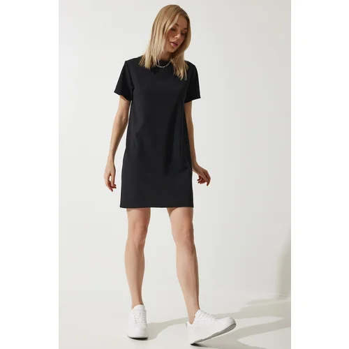 Happiness İstanbul Women's Black Crew Neck Basic Crepe Dress