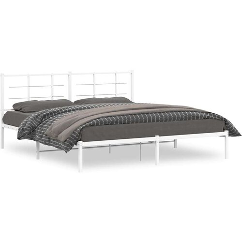 Metalni okvir za krevet s uzglavljem bijeli 180x200 cm Slike