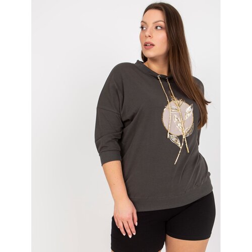 Fashion Hunters Khaki plus size blouse with 3/4 sleeves Slike