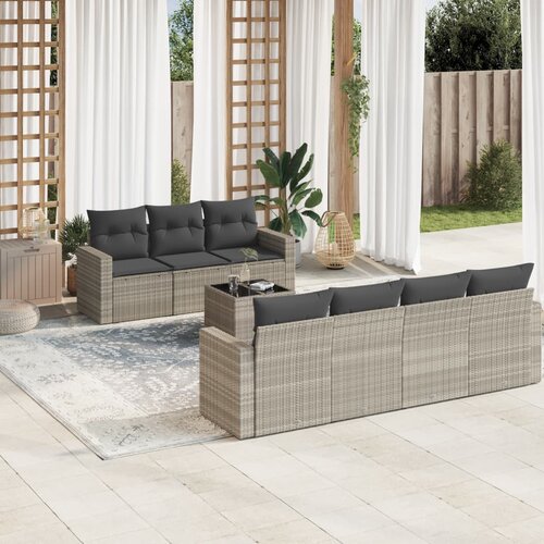 VidaXL 8-dijelni set vrtnih sofa od poliratana s jastucima svjetlosivi Slike