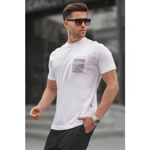 Madmext White Men's Regular Fit T-Shirt with Patch Pockets 6102.