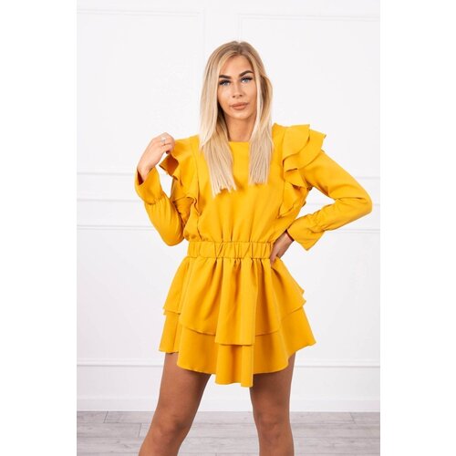 Kesi Dress with vertical mustard ruffles Cene