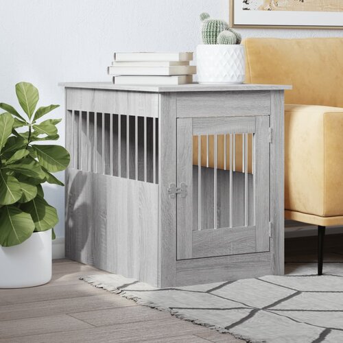 VidaXL Boks za psa siva sonoma 55x80x68 cm inženirski les Slike