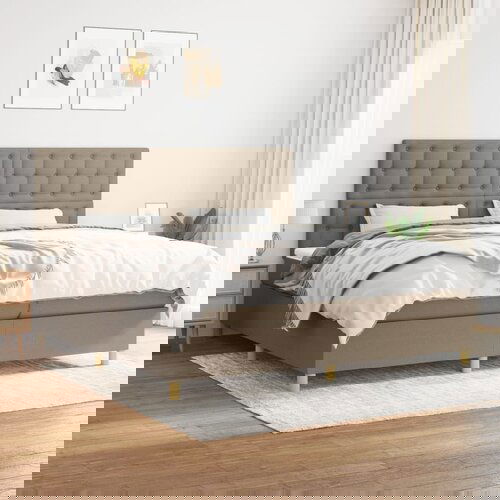  The Living Store Box spring postelja z vzmetnico taupe 200x200 cm blago - Box Spring Postelja, (21441322) Cene