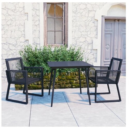  3-dijelni vrtni blagovaonski set od PVC ratana crni Cijene
