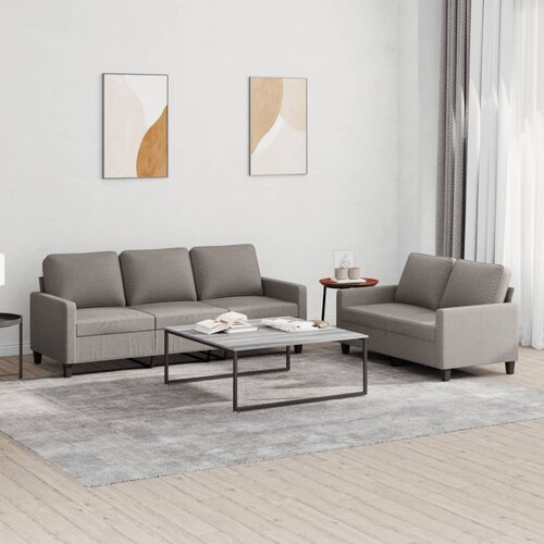  2-dijelni set sofa s jastucima smeđesivi od tkanine Slike