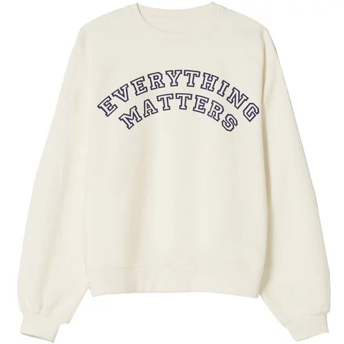 Bershka Sweater majica ecru/prljavo bijela / mornarsko plava